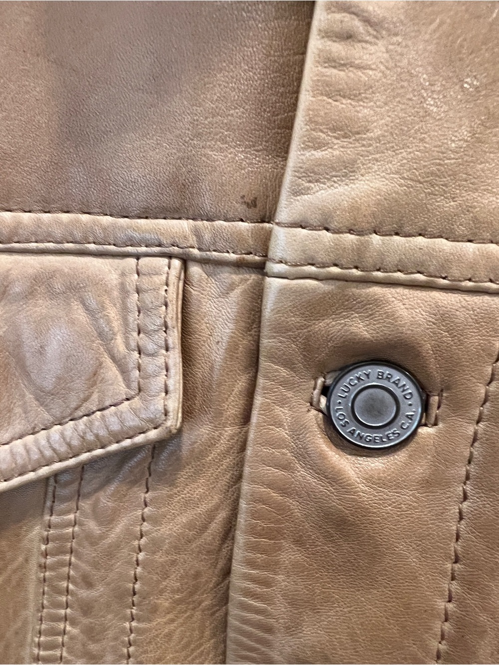 LUCKY BRAND LEATHER TRUCKER JACKET, SIZE M. - Picture 8 of 16